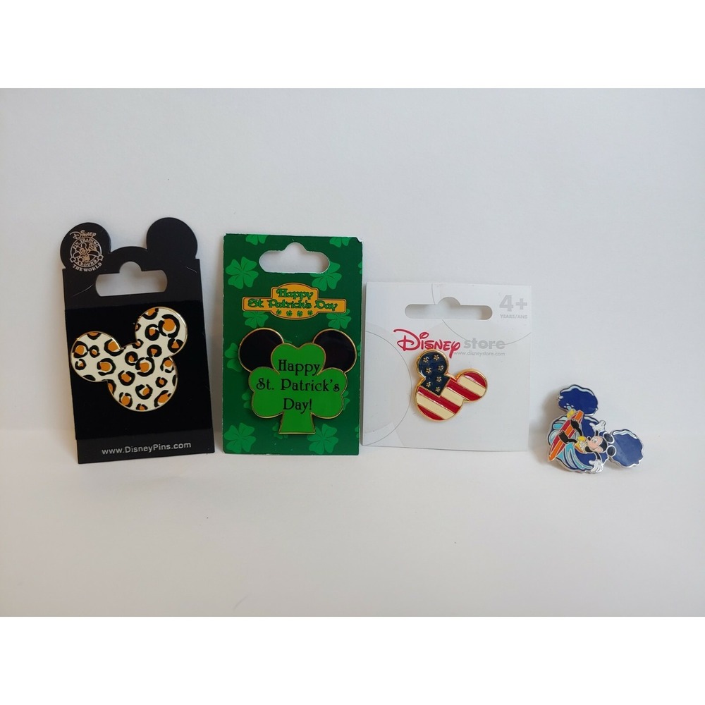 Disney Parks Pin lot of 4 Mickey‎ Mouse ears St Patrick's Day surfer leopard